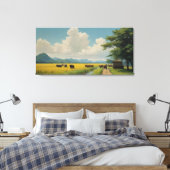 野絵を描野ヴィンテージの牛の群れ キャンバスプリント (インサイチュ (寝室))