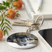 野良いヤギが外を見ている キーホルダー (側面)