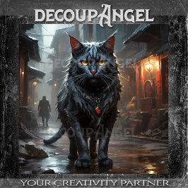 野良ブラックキャット、通りのマスター – Decompage- 薄葉紙