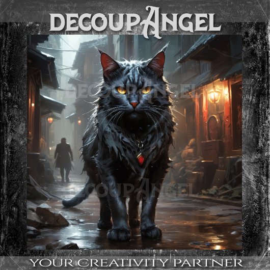 野良ブラックキャット、通りのマスター – Decompage- 薄葉紙