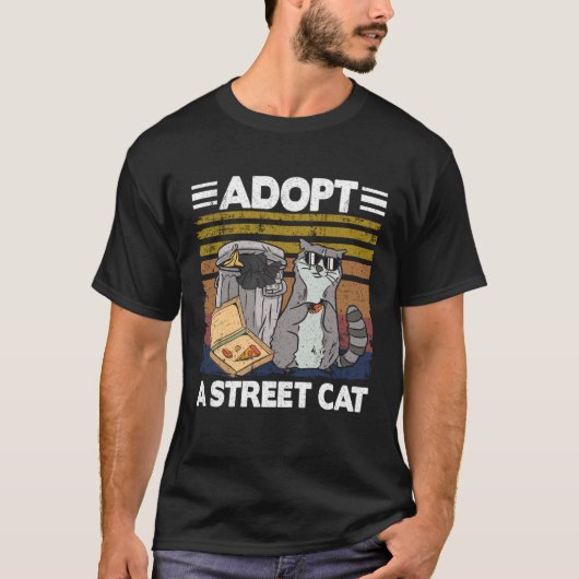 野良猫を養子に ゴミ箱 ゴミパンダ ピザ R Tシャツ (正面)