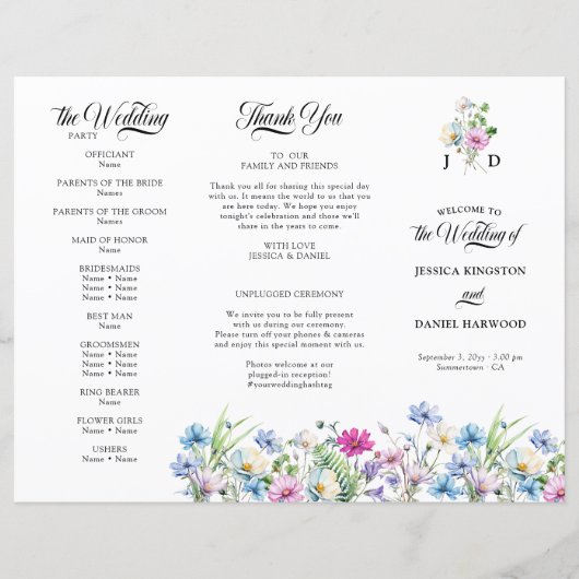 野花かわいらし庭園の結婚式式プログラム (正面)