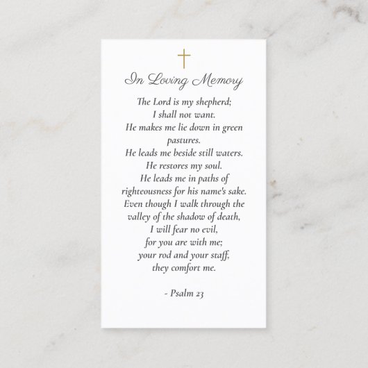 野花かわいらし葬記念祈りの言葉カード 名刺 (裏面)