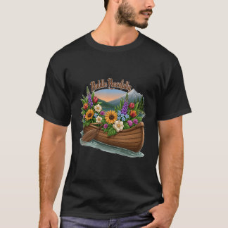 野花でいっぱいのカヤックで穏やかに漕ぐ Tシャツ