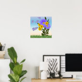 野花とギンガム蝶 ポスター (ホームオフィス)