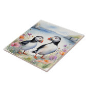 野花とフローラ沿岸のパフィン鳥 タイル (側面)