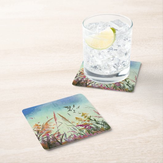 野花と星 スクエアペーパーコースター (インサイチュ)