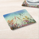 野花と星 スクエアペーパーコースター (アングル)