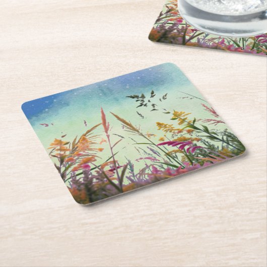 野花と星 スクエアペーパーコースター (アングル)