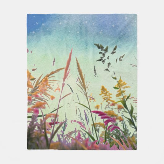 野花と星 フリースブランケット (正面)