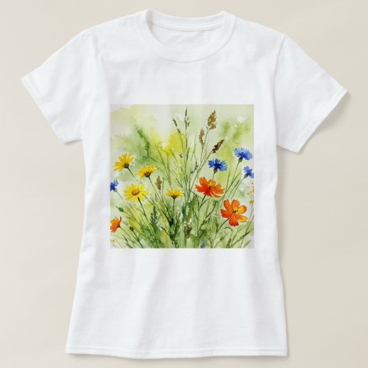 野花と植物の水彩画 Tシャツ (デザイン正面)