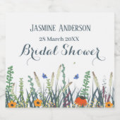 野花と蝶のブライダルシャワー スパークリングワインラベル (シングルラベル)