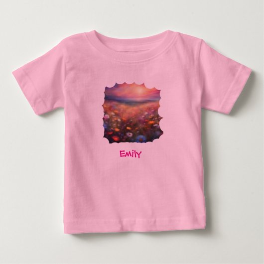 野花のパテルカラーの花畑 ベビーTシャツ (正面)