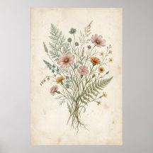野花のビンテージ植物画
