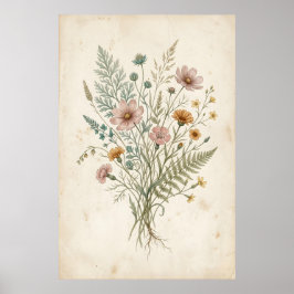 野花のビンテージ植物画 ポスター