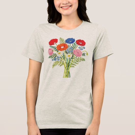 野花のブーケ ポピーとデイジーのTシャツ トライブレンドＴシャツ (正面)