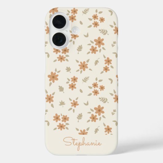 野花のボホフラワープリント ベージュ 名前入り Case-Mate iPhoneケース (裏面)
