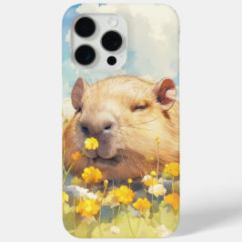 野花の中でリラックスするカピバラ iPhone 15 PRO MAXケース