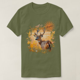 野花の咲く野原の雄大な鹿 Tシャツ
