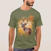 野花の咲く野原の雄大な鹿 Tシャツ (正面)