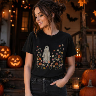 野花の庭のキュートな幽霊 ハロウィン Tシャツ