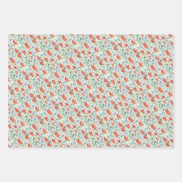 野花の水色が甘い赤と青 ラッピングペーパーシート