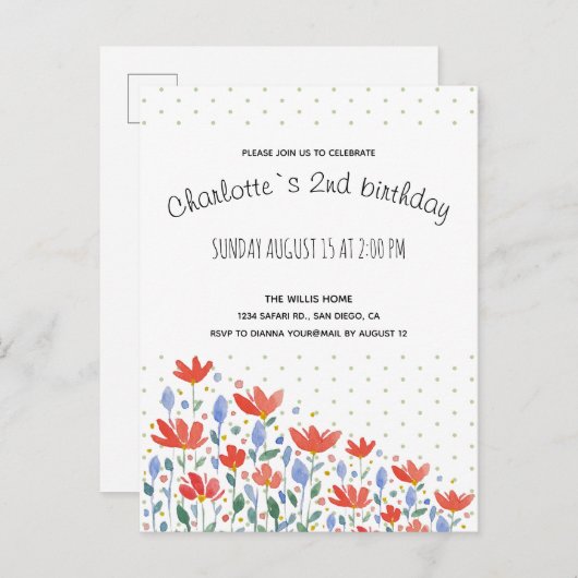 野花の水色が甘い赤と青 案内ポストカード (正面/裏面)