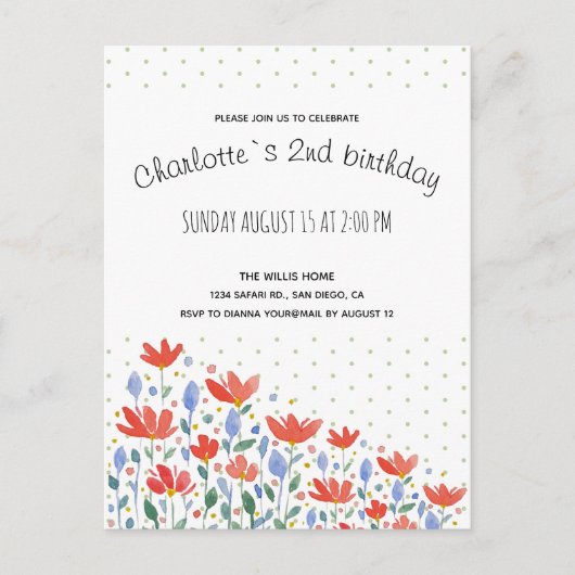 野花の水色が甘い赤と青 案内ポストカード (正面)