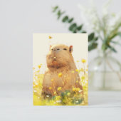 野花の草原のカピバラと蝶 ポストカード (スタンド正面)
