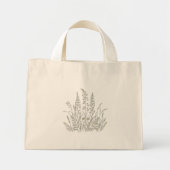 野花の草原のボタニカル ライン アート ミニトートバッグ (正面)
