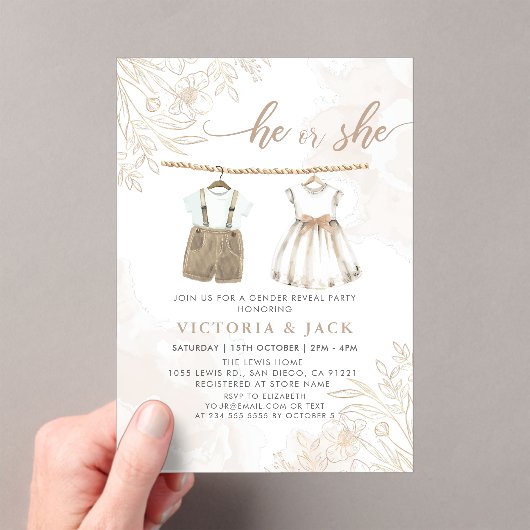 野花の赤ん坊の服の性別を明かす アクリル招待状 (インサイチュ (ポータブル))