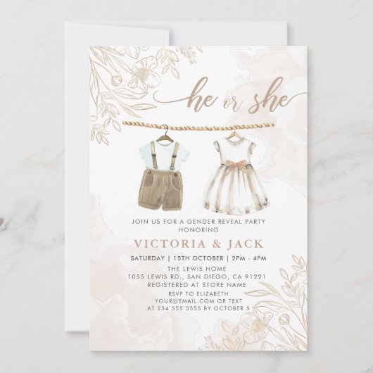 野花の赤ん坊の服の性別を明かす 招待状 (正面)