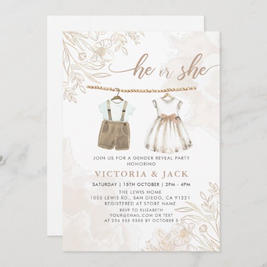 野花の赤ん坊の服の性別を明かす 招待状 (正面/裏面)