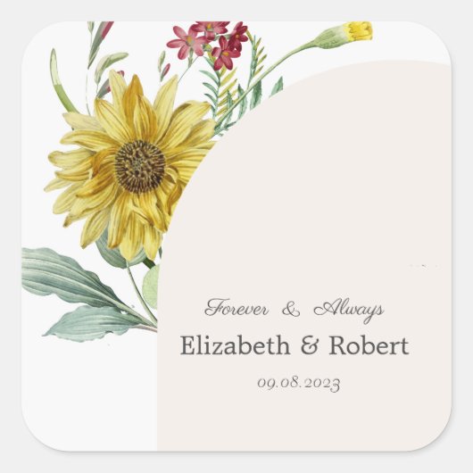 野花ひまわり蝶 スクエアシール (正面)
