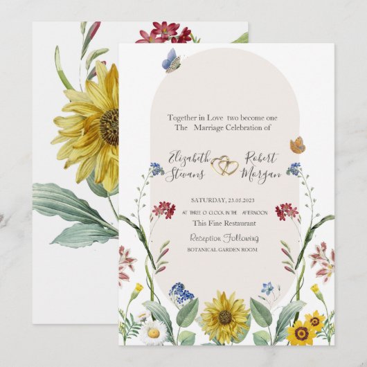 野花ひまわり蝶 招待状 (正面/裏面)