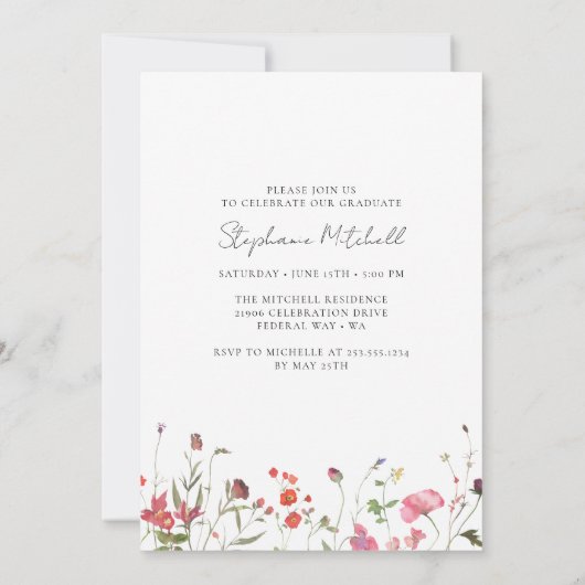 野花エレガント写真卒業パーティー 招待状 (裏面)