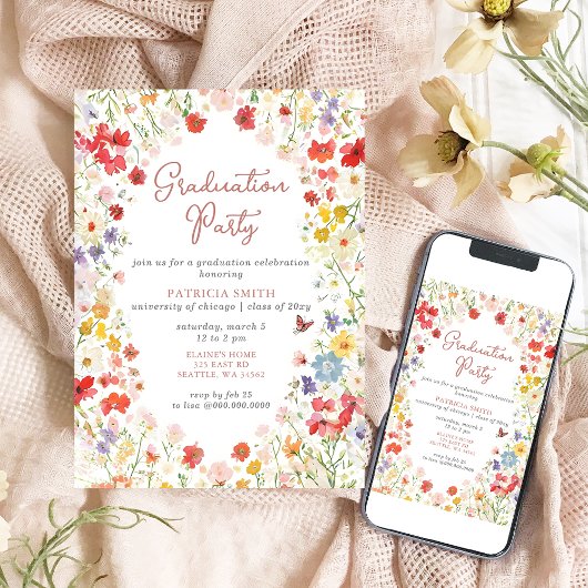 野花エレガント写真卒業パーティー 招待状