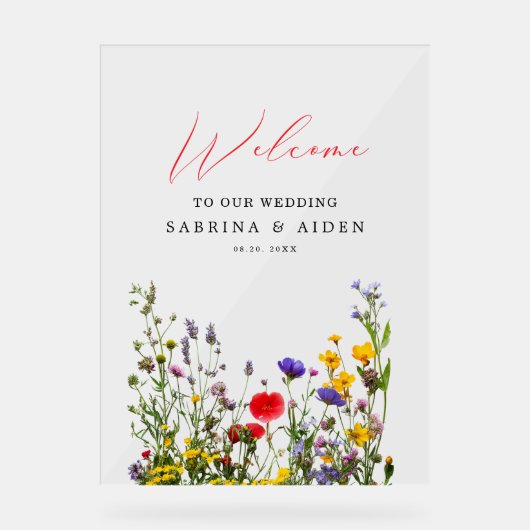 野花エレガント咲き庭園の結婚式 アクリルサイン (正面)