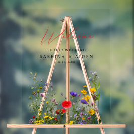 野花エレガント咲き庭園の結婚式 アクリルサイン