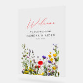 野花エレガント咲き庭園の結婚式 アクリルサイン (傾斜)