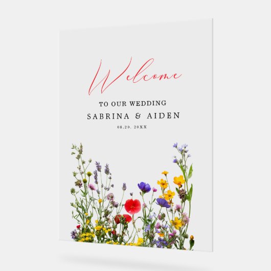 野花エレガント咲き庭園の結婚式 アクリルサイン (傾斜)