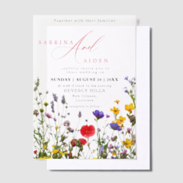 野花エレガント咲き庭園の結婚式 ベラム紙招待状
