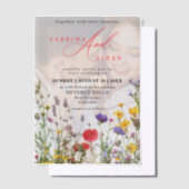 野花エレガント咲き庭園の結婚式 ベラム紙招待状 (オフセット)