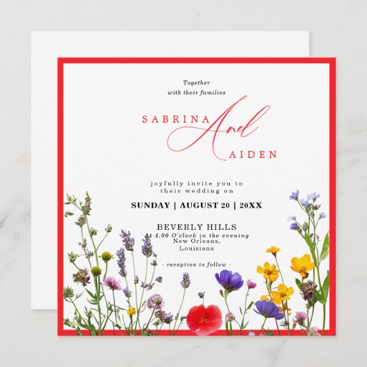 野花エレガント咲き庭園の結婚式 招待状 (正面/裏面)