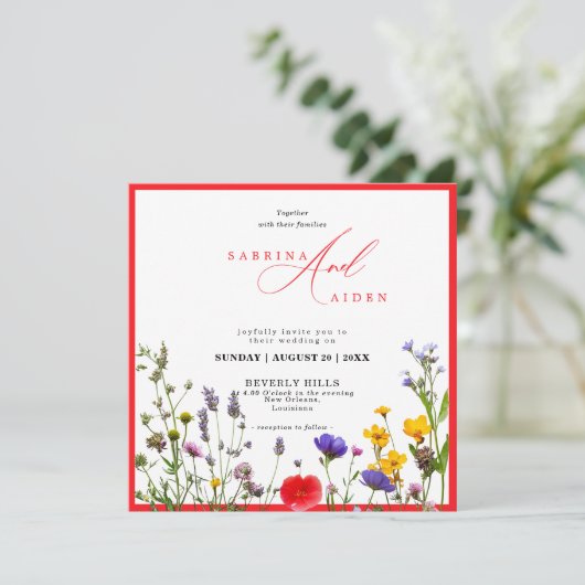 野花エレガント咲き庭園の結婚式 招待状 (スタンド正面)