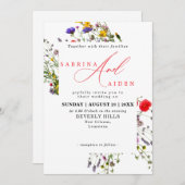 野花エレガント咲き庭園の結婚式 招待状 (正面/裏面)