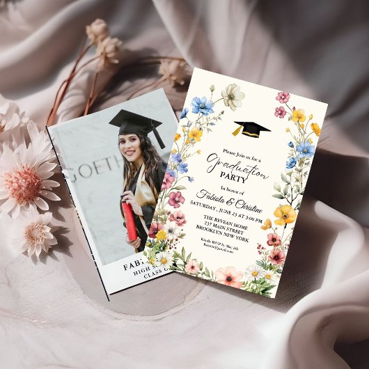 野花エレガント牧草地ガーデンツイン卒業 招待状