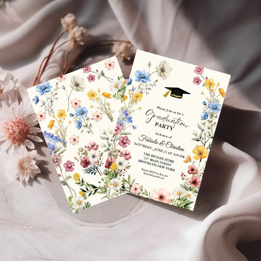 野花エレガント牧草地ガーデンツイン卒業 招待状