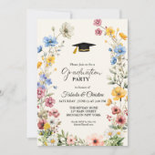 野花エレガント牧草地ガーデンツイン卒業 招待状 (正面)
