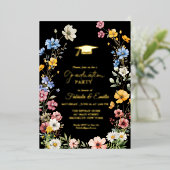 野花エレガント牧草地ガーデンツイン卒業 箔招待状 (立ち正面)